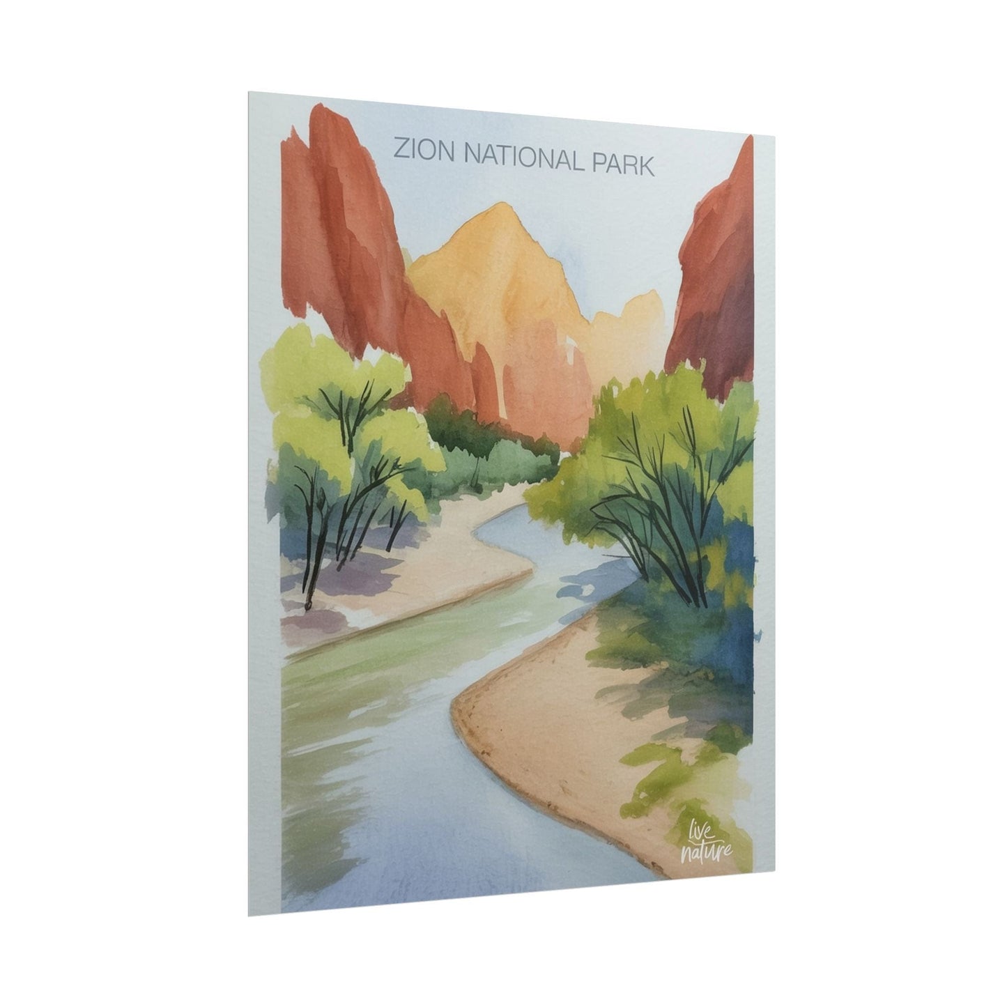Zion National Park Watercolor Print - Serene River View