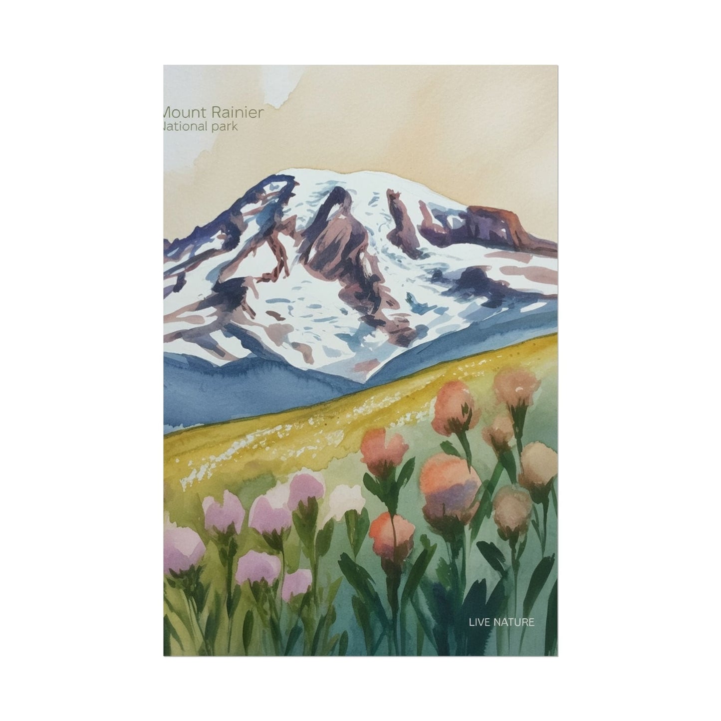 Mount Rainier Wildflowers Watercolor Poster Print