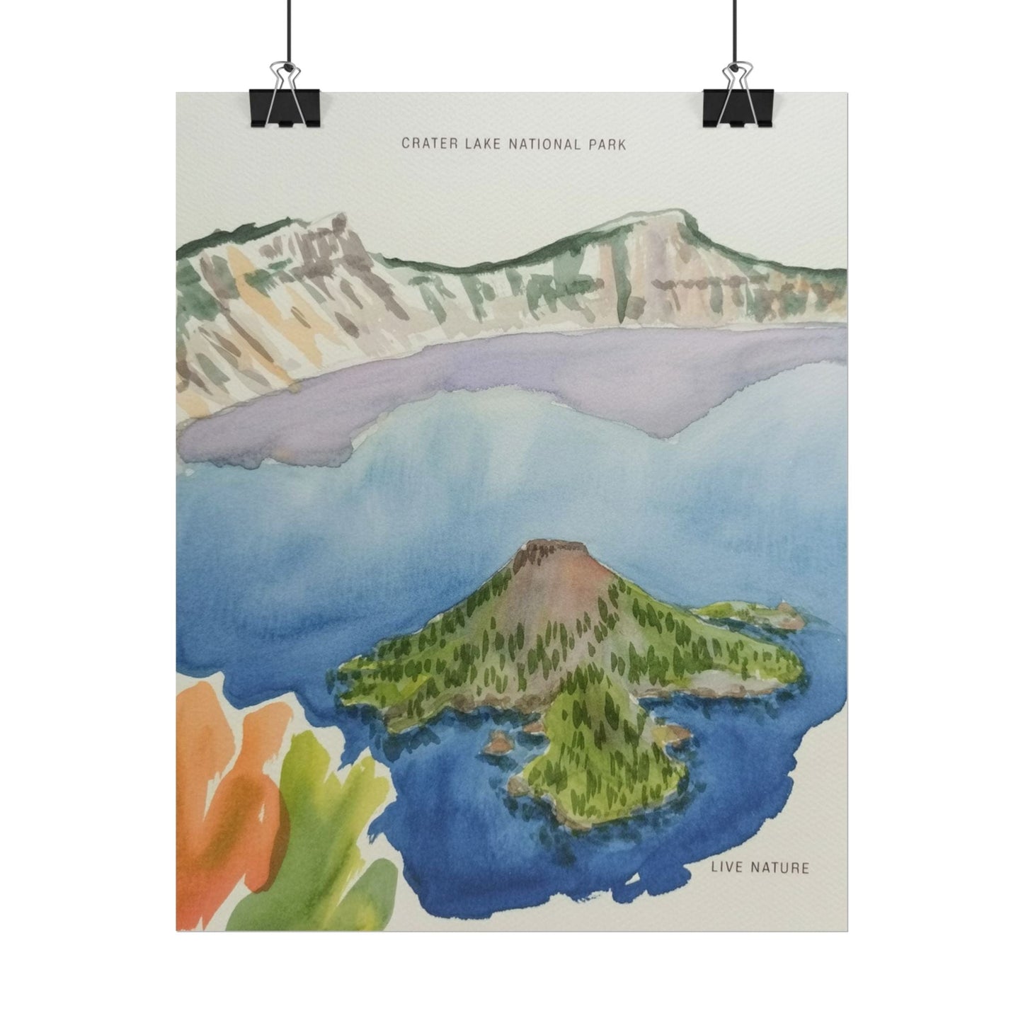 Crater Lake National Park Watercolor Art Print