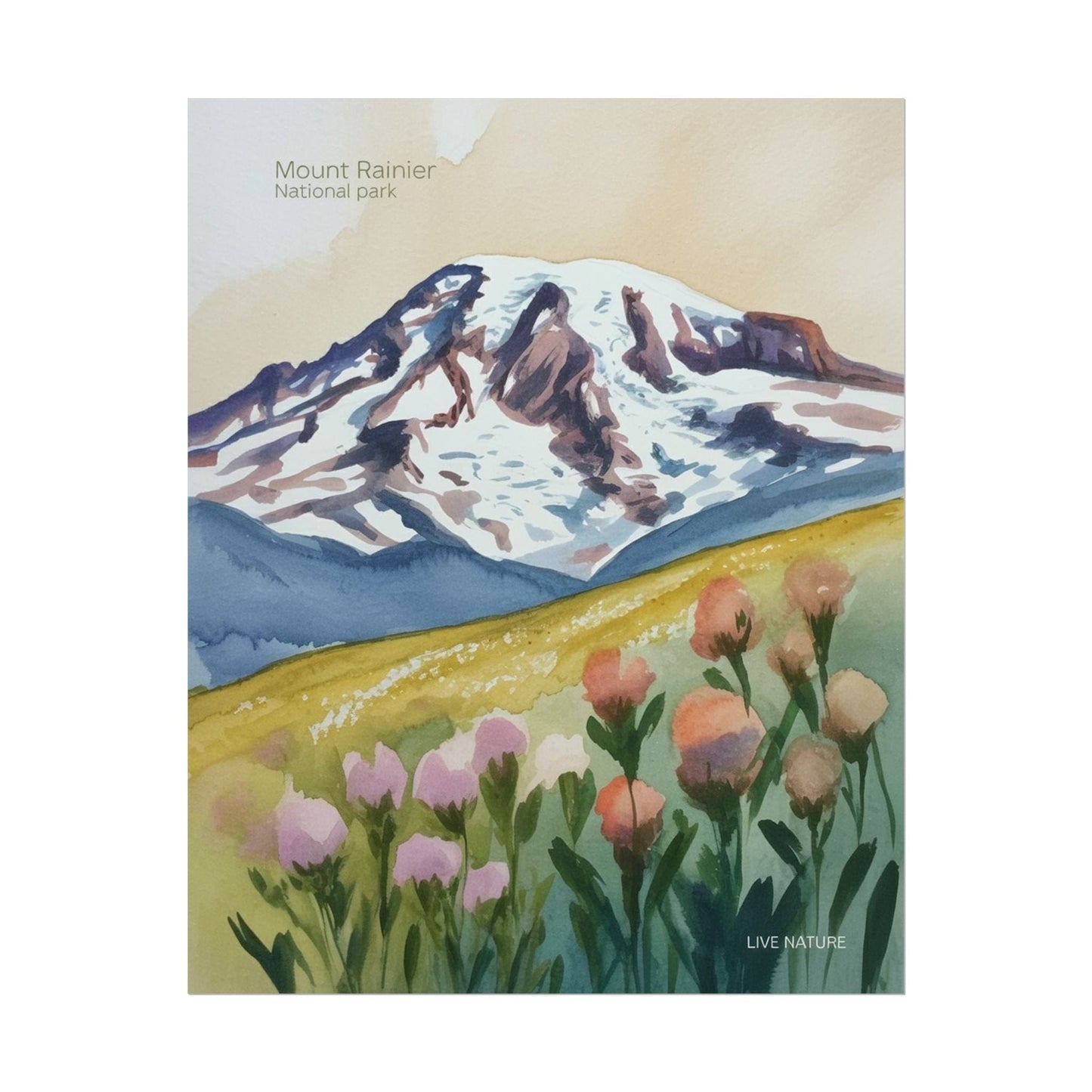 Mount Rainier Wildflowers Watercolor Poster Print