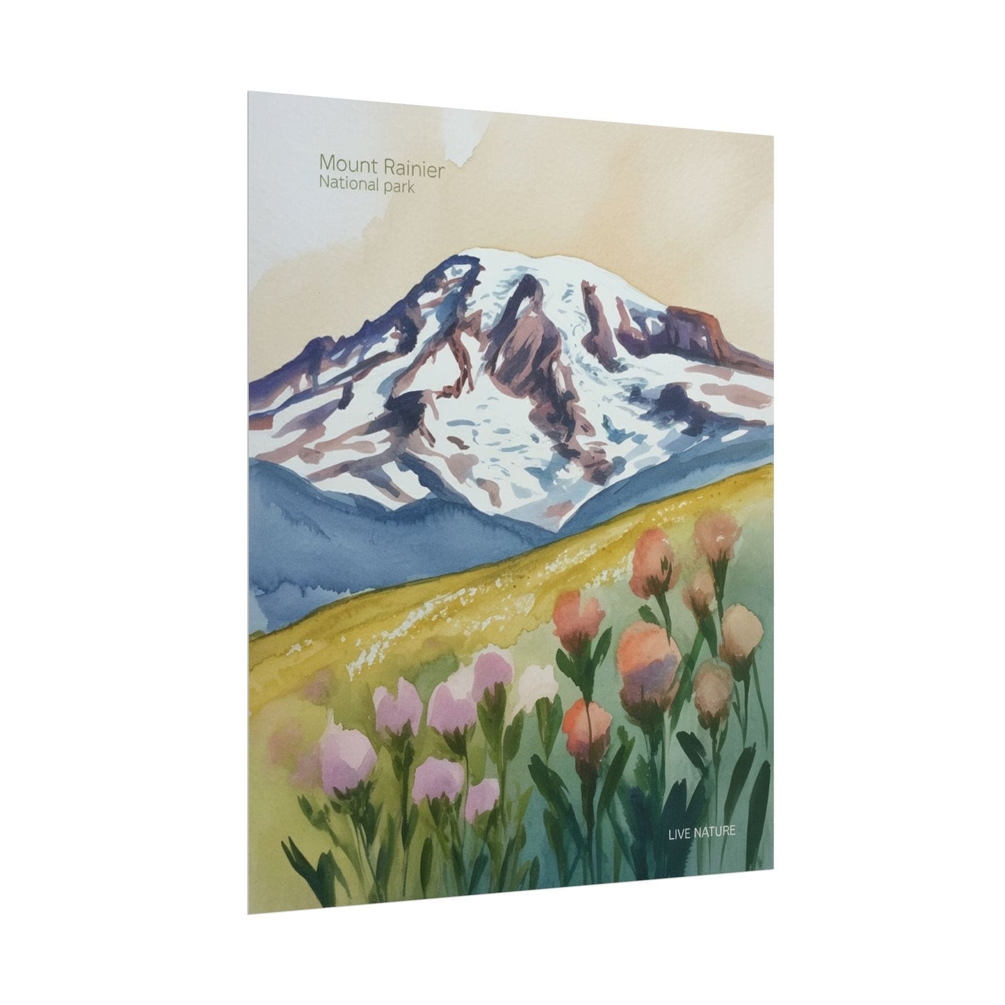 Mount Rainier Wildflowers Watercolor Poster Print