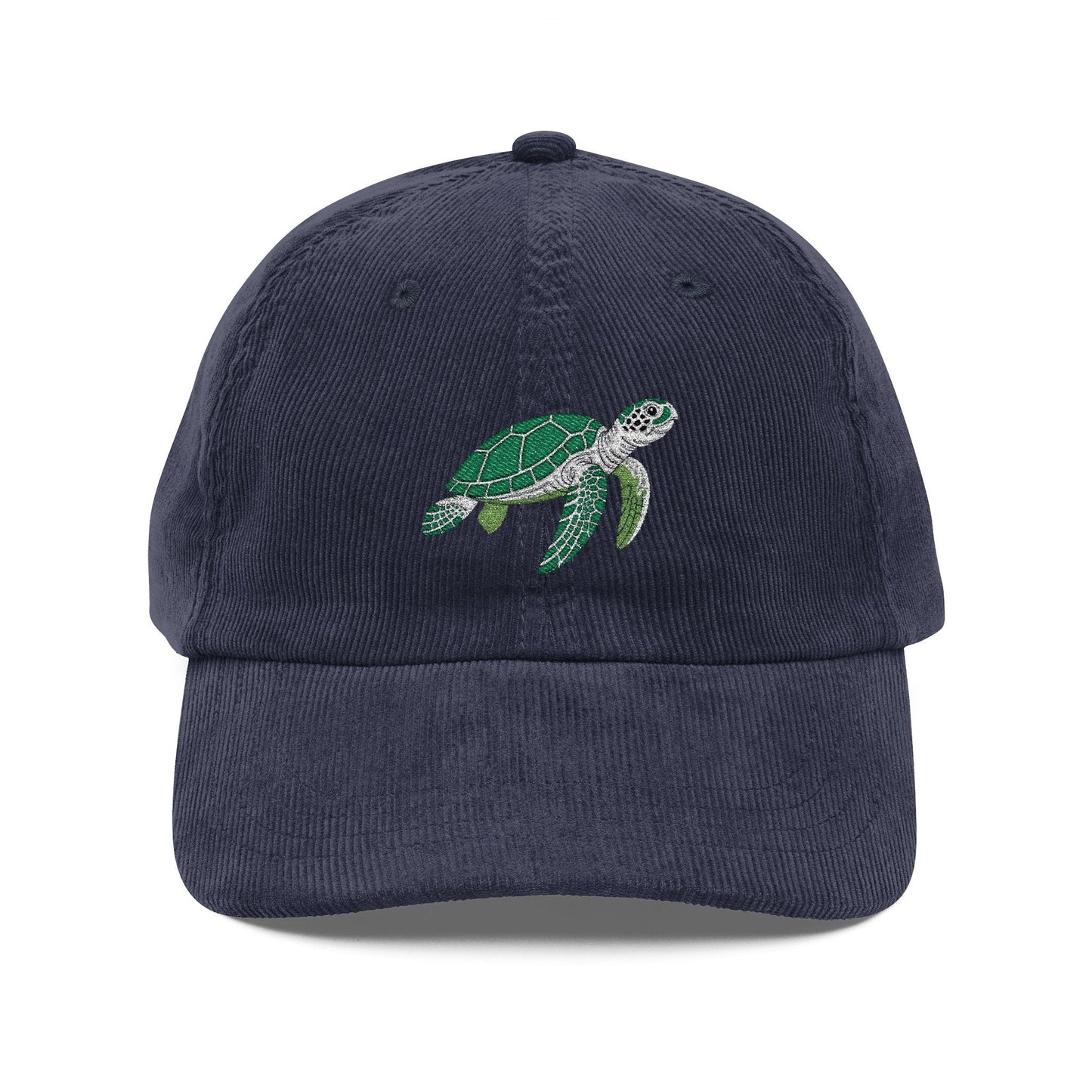 Sea Turtle Embroidered Black Corduroy Cap