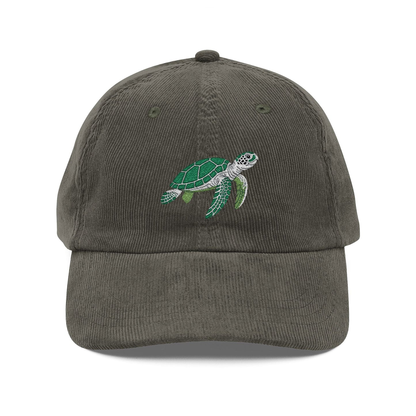 Sea Turtle Embroidered Black Corduroy Cap