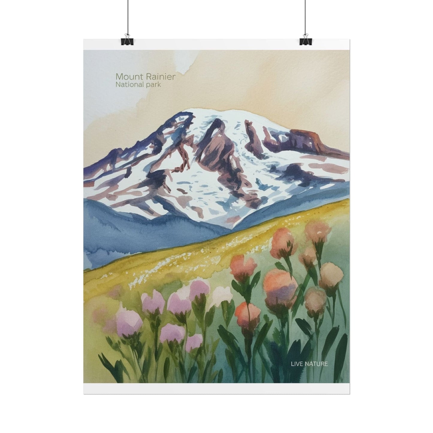 Mount Rainier Wildflowers Watercolor Poster Print