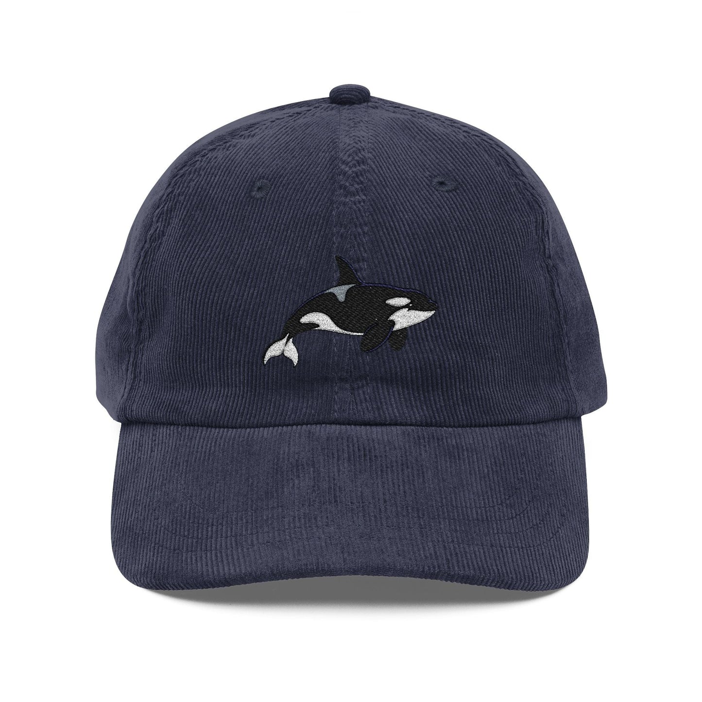 Orca Embroidered Navy Corduroy Baseball Cap