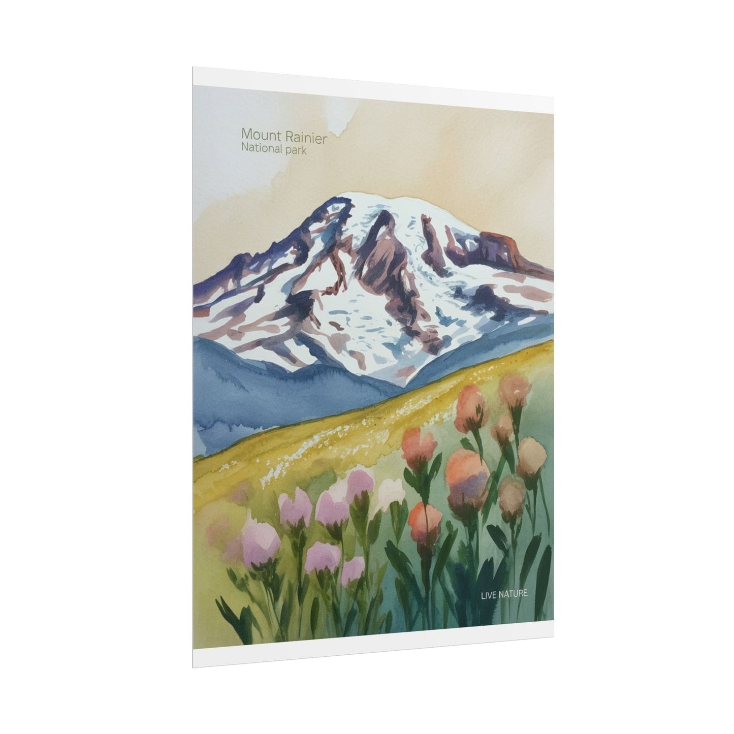 Mount Rainier Wildflowers Watercolor Poster Print
