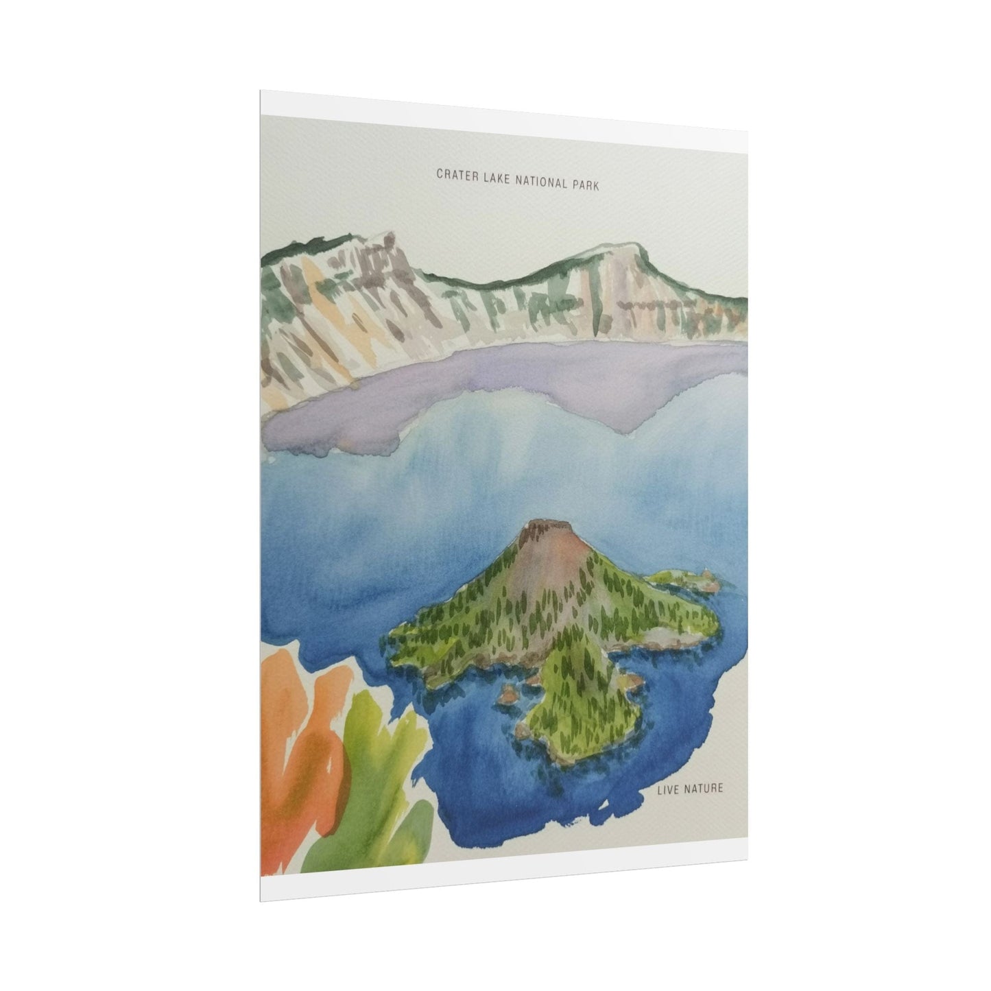 Crater Lake National Park Watercolor Art Print