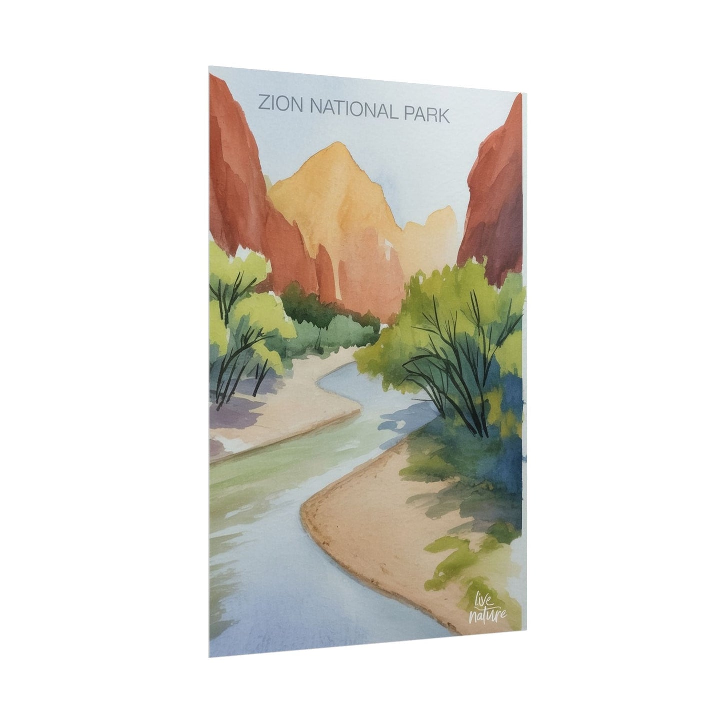Zion National Park Watercolor Print - Serene River View