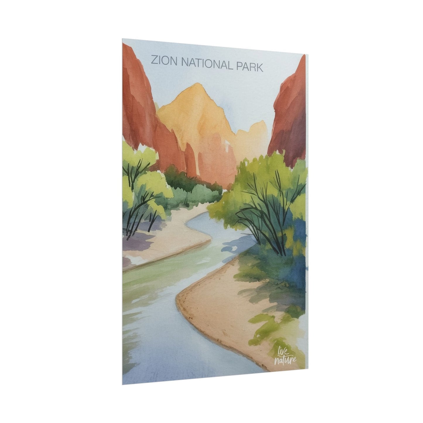 Zion National Park Watercolor Print - Serene River View