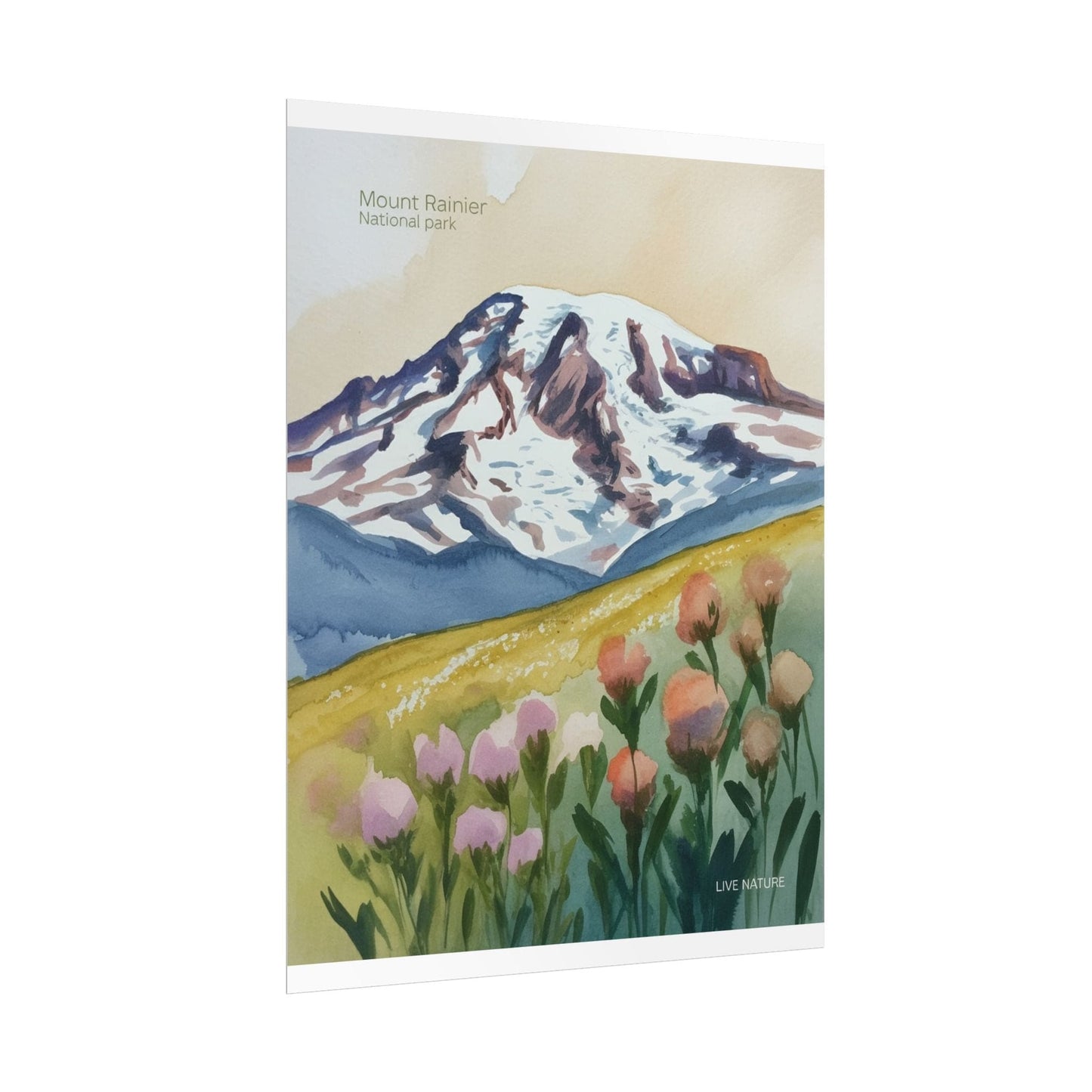 Mount Rainier Wildflowers Watercolor Poster Print