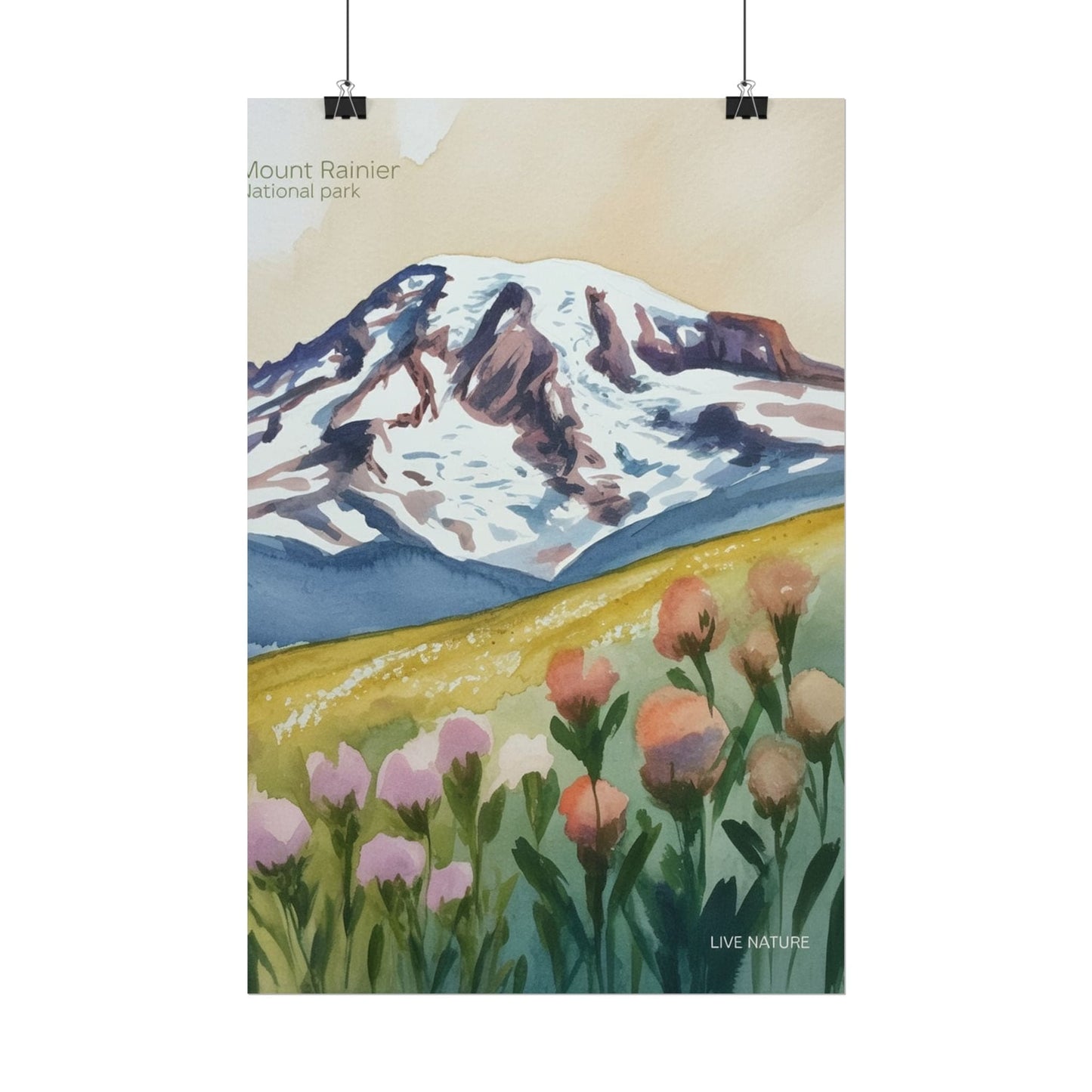 Mount Rainier Wildflowers Watercolor Poster Print