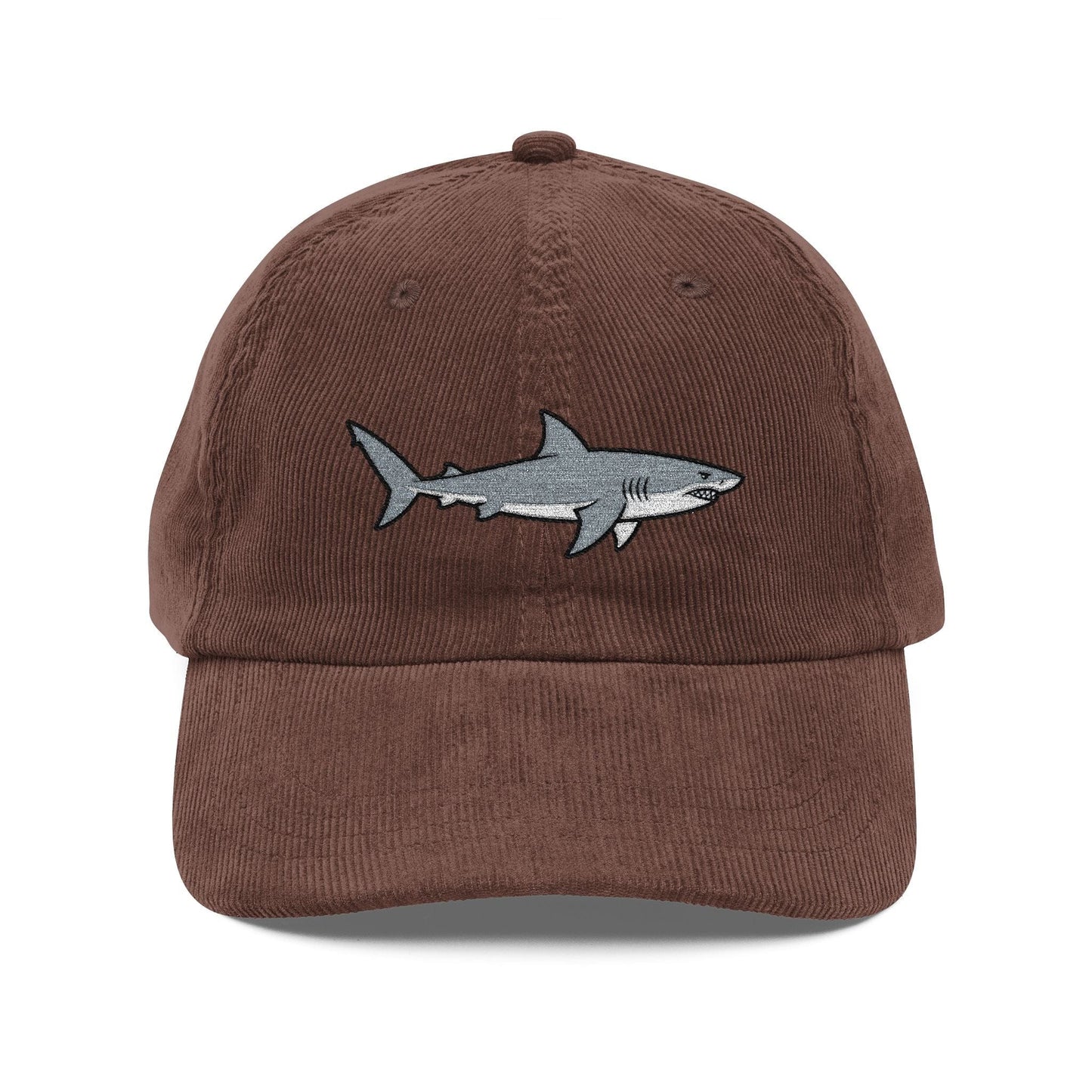 Great White Shark Embroidered Navy Corduroy Cap