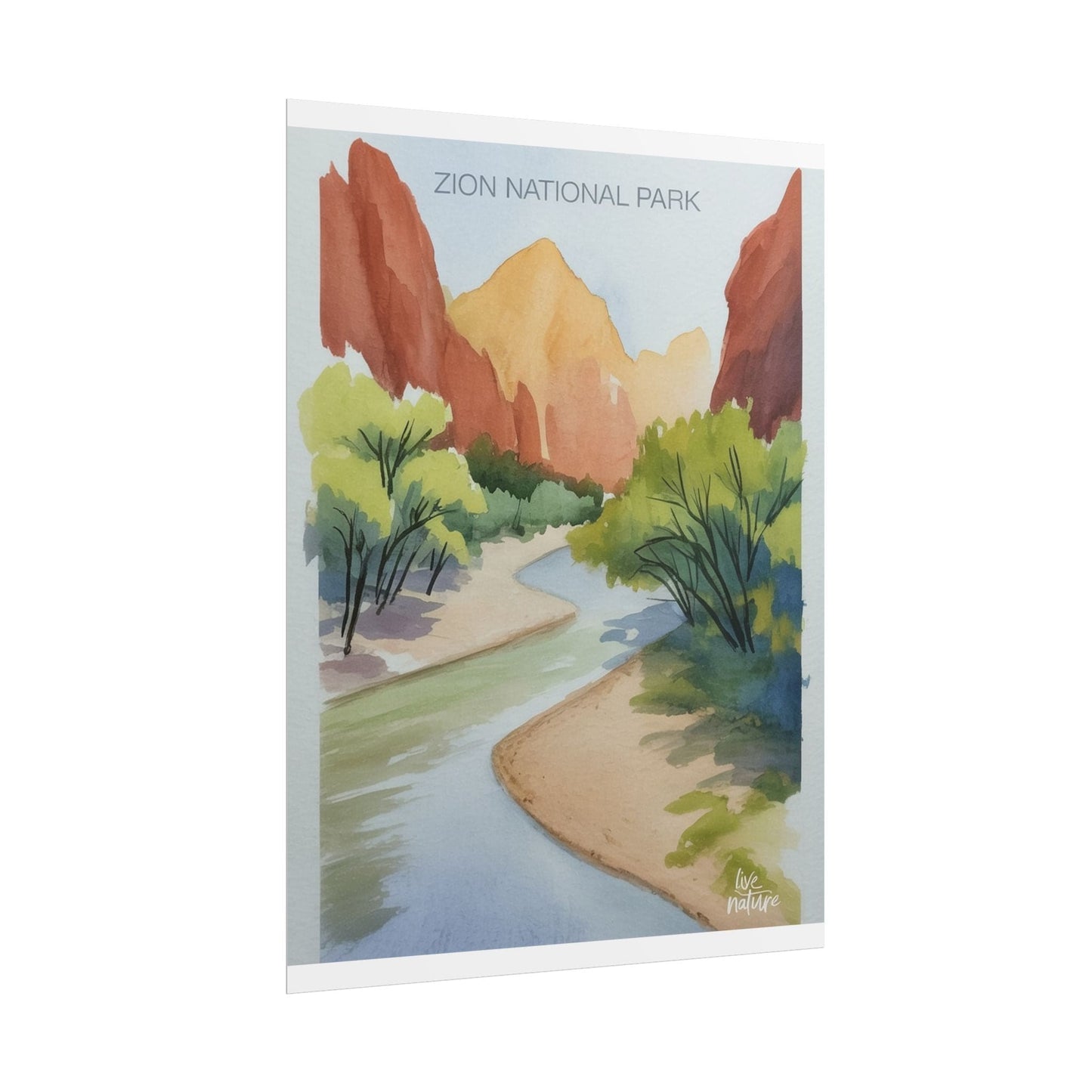 Zion National Park Watercolor Print - Serene River View
