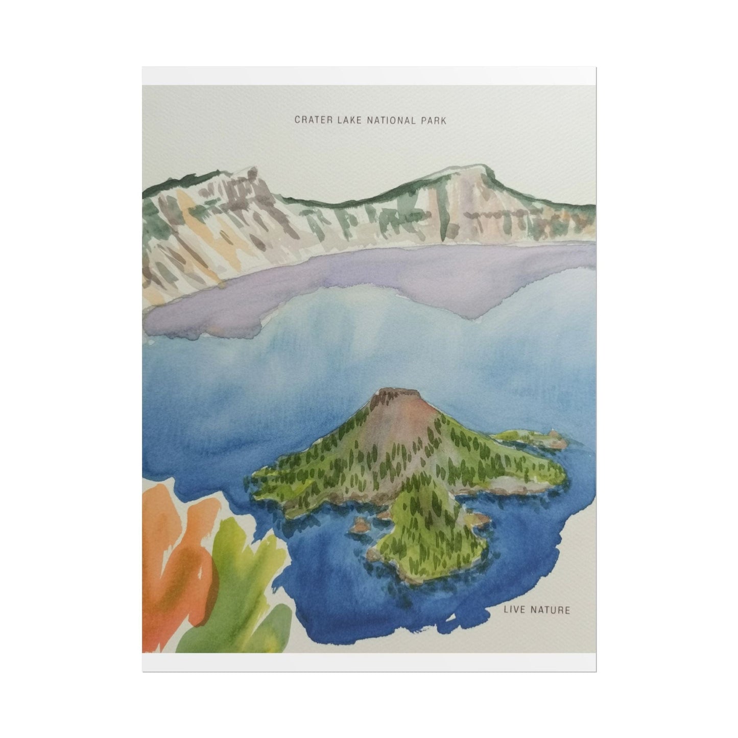 Crater Lake National Park Watercolor Art Print