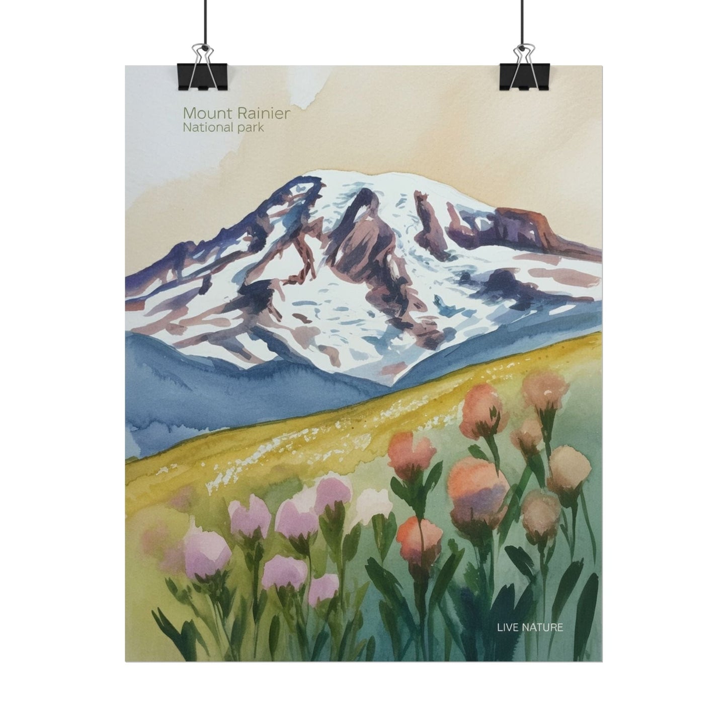 Mount Rainier Wildflowers Watercolor Poster Print
