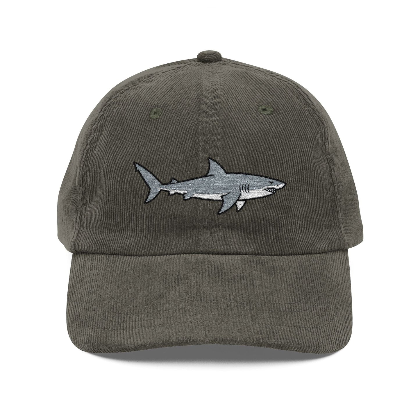 Great White Shark Embroidered Navy Corduroy Cap