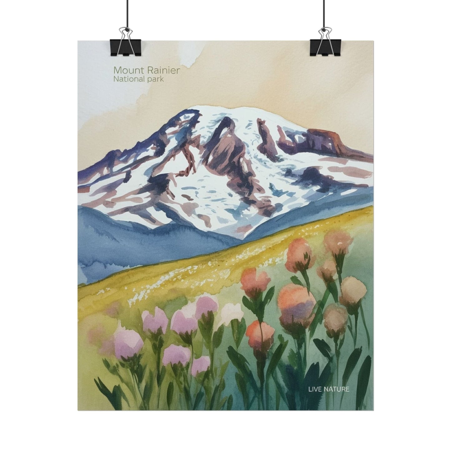 Mount Rainier Wildflowers Watercolor Poster Print