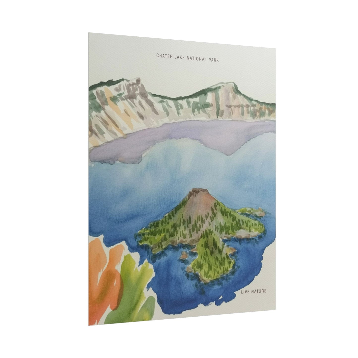 Crater Lake National Park Watercolor Art Print