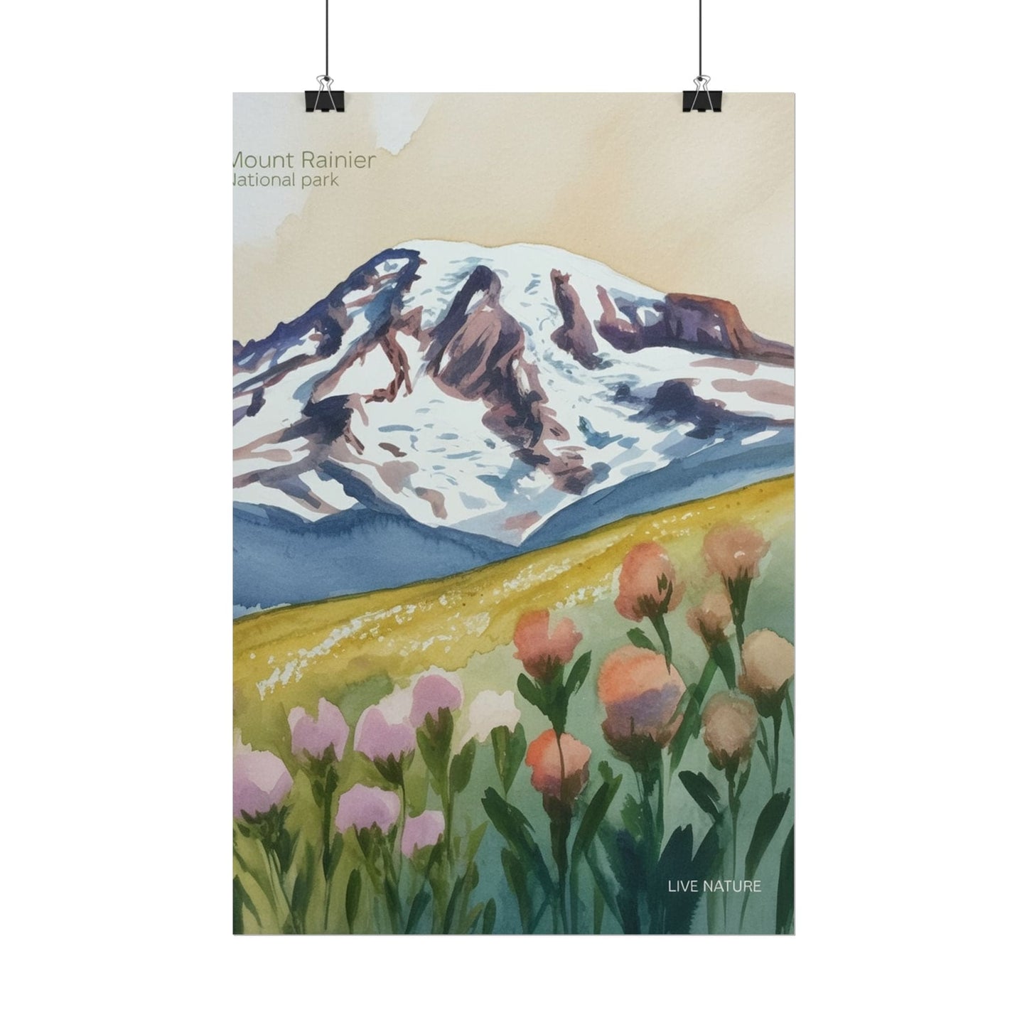Mount Rainier Wildflowers Watercolor Poster Print