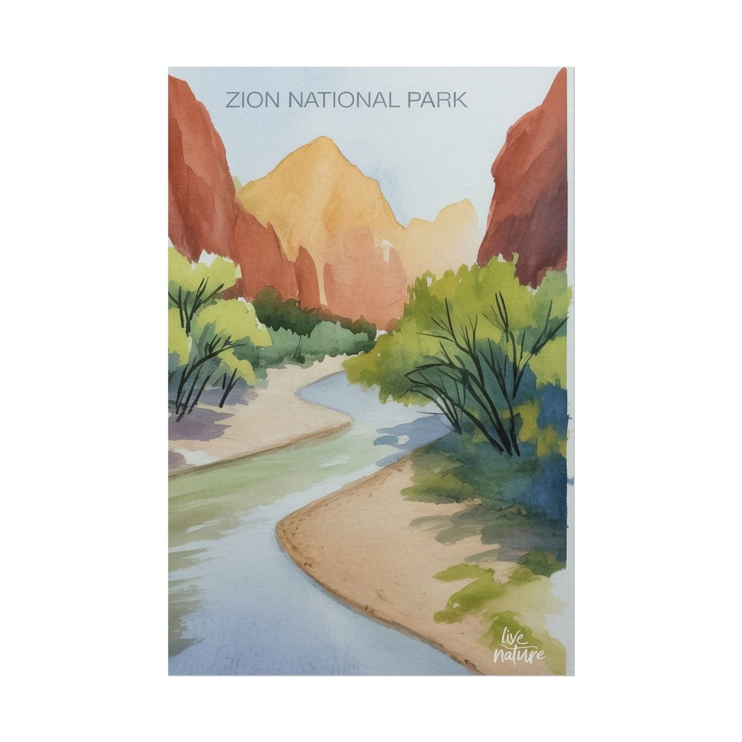 Zion National Park Watercolor Print - Serene River View