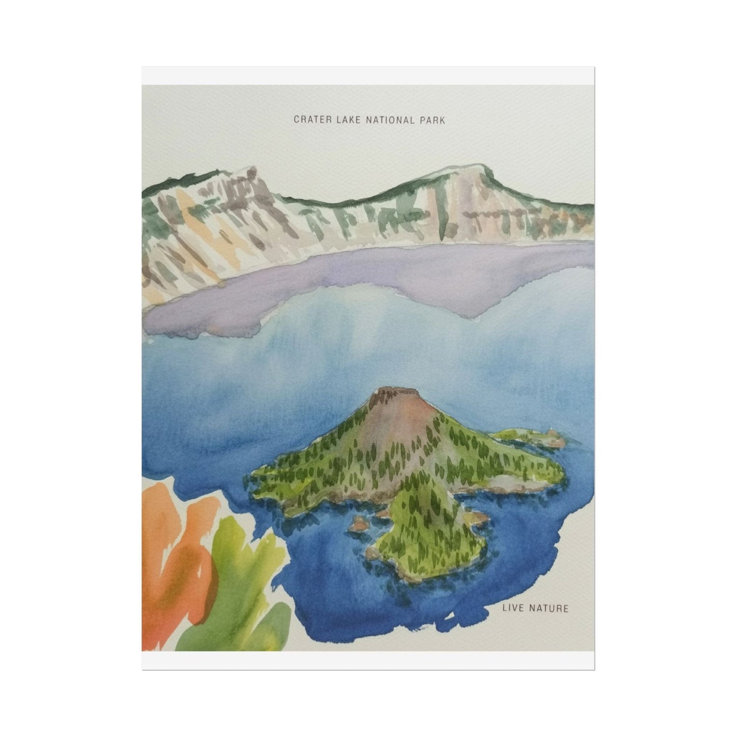 Crater Lake National Park Watercolor Art Print