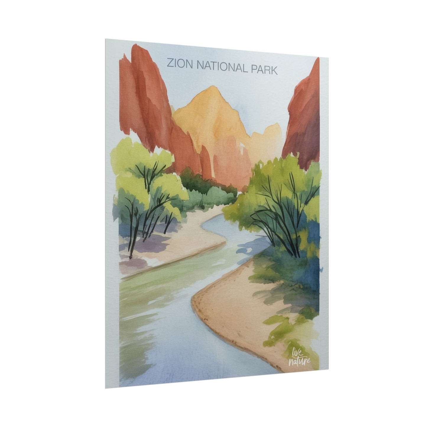 Zion National Park Watercolor Print - Serene River View