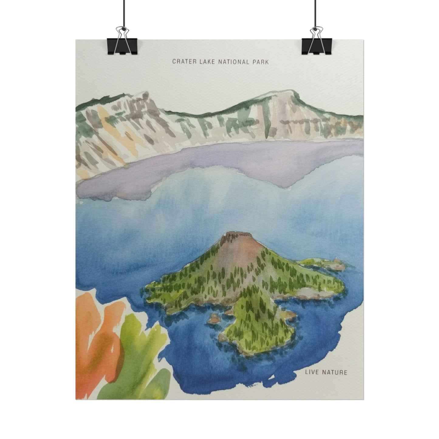 Crater Lake National Park Watercolor Art Print