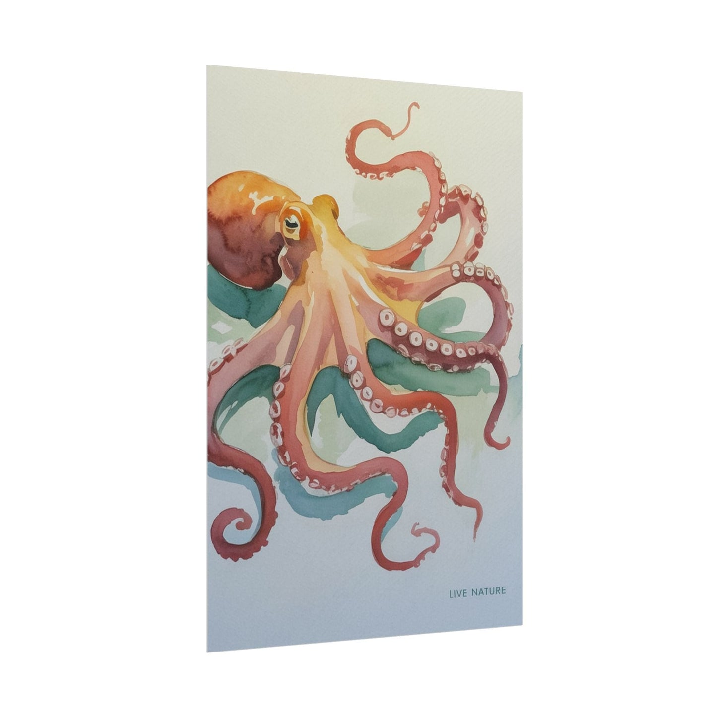 Watercolor Octopus Live Nature Art Print Poster