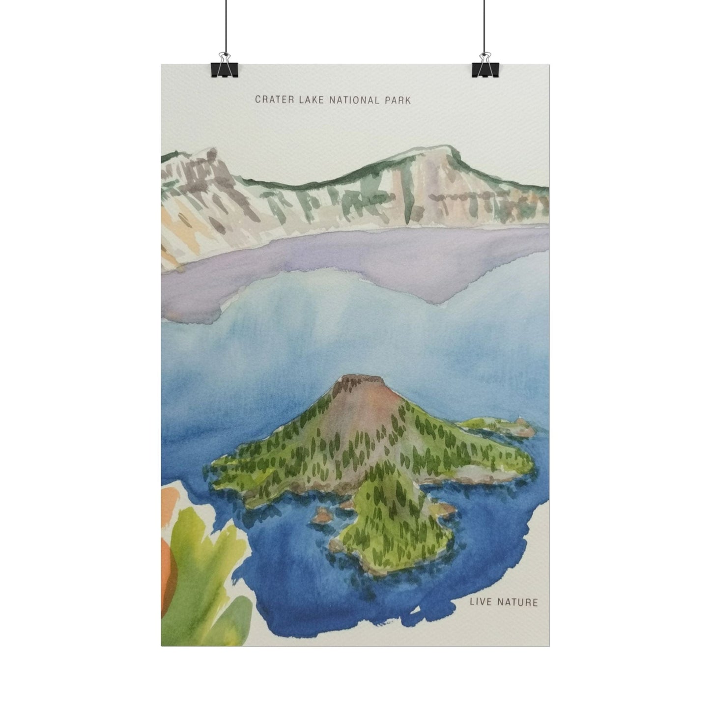 Crater Lake National Park Watercolor Art Print