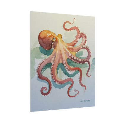 Watercolor Octopus Live Nature Art Print Poster