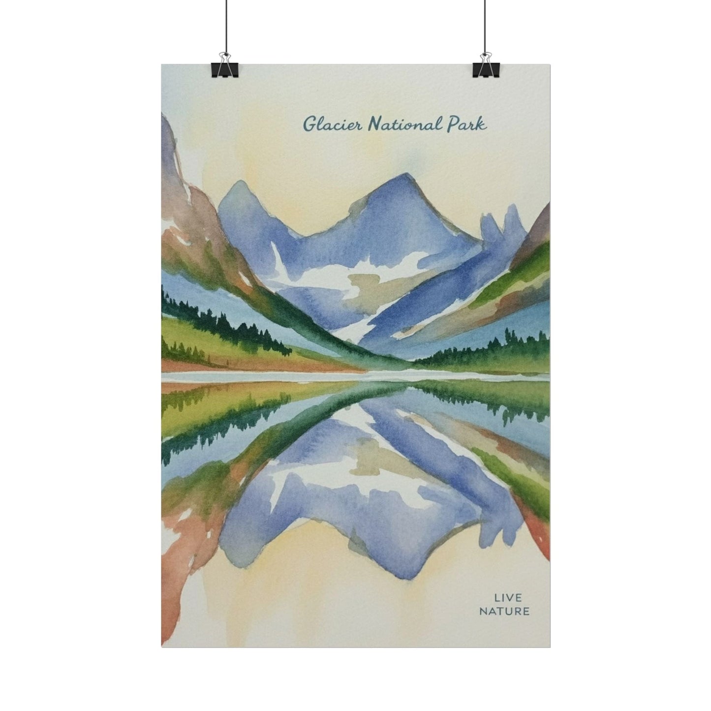 Glacier National Park Watercolor Reflection Poster
