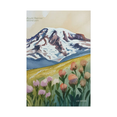 Mount Rainier Wildflowers Watercolor Poster Print
