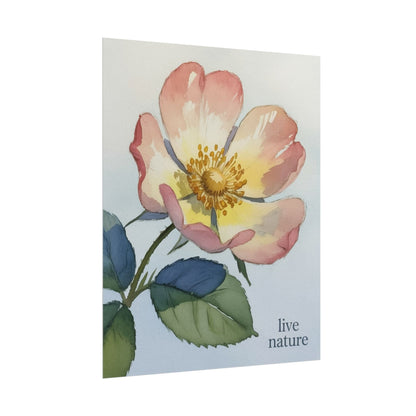 Wild Prairie Rose Watercolor Print with 'Live Nature' Text