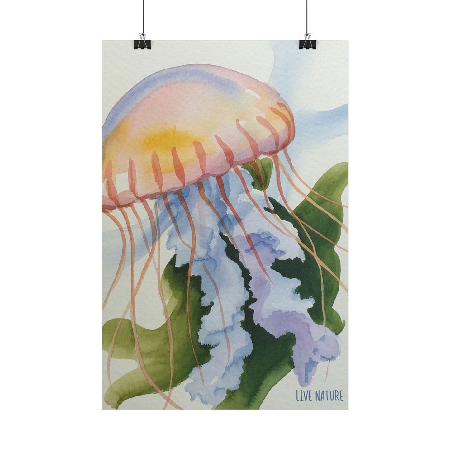 Jellyfish Watercolor Art Print 'Live Nature' Design