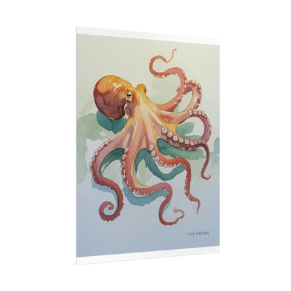 Watercolor Octopus Live Nature Art Print Poster