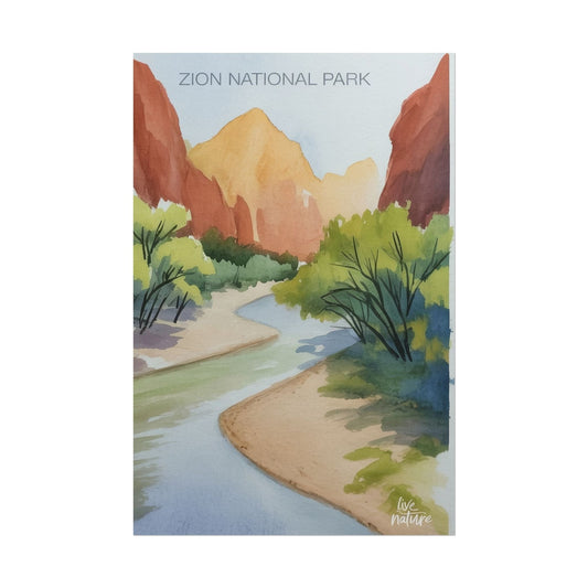 Zion National Park Watercolor Print - Serene River View