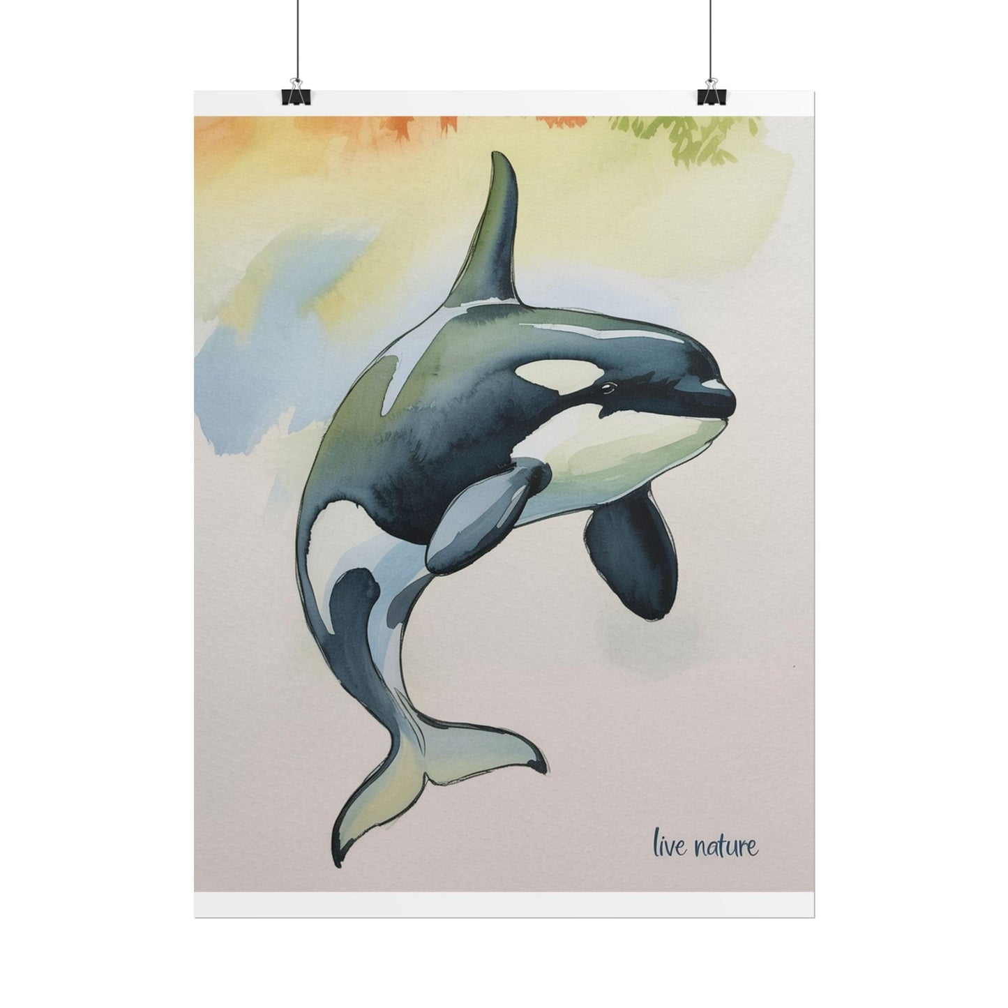 Orca Watercolor Art Print 'Live Nature' Matte Finish