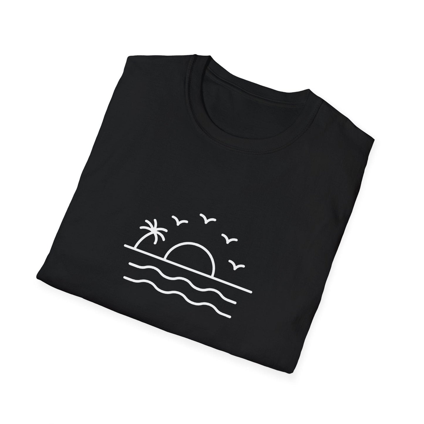Unisex Softstyle T-Shirt - a-minimalist-line-art-design-of-a-sunset_B9LWPh1YTyuVDYFMKv29bA_oU-NM7WSQjKeT6U6zWky4w (Front Only) - Unisex Softstyle T-Shirt (Smart: Original on light)