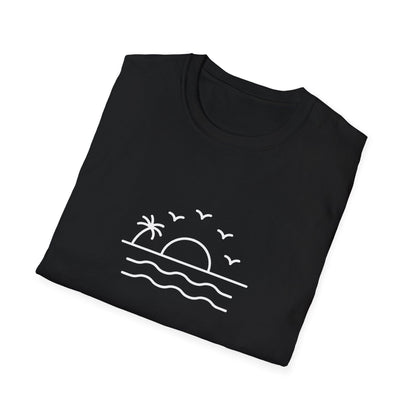 Unisex Softstyle T-Shirt - a-minimalist-line-art-design-of-a-sunset_B9LWPh1YTyuVDYFMKv29bA_oU-NM7WSQjKeT6U6zWky4w (Front Only) - Unisex Softstyle T-Shirt (Smart: Original on light)