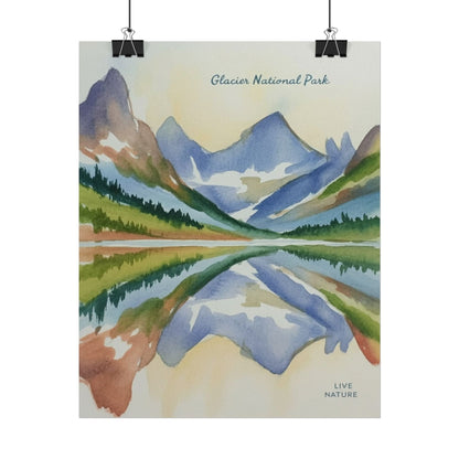 Glacier National Park Watercolor Reflection Poster