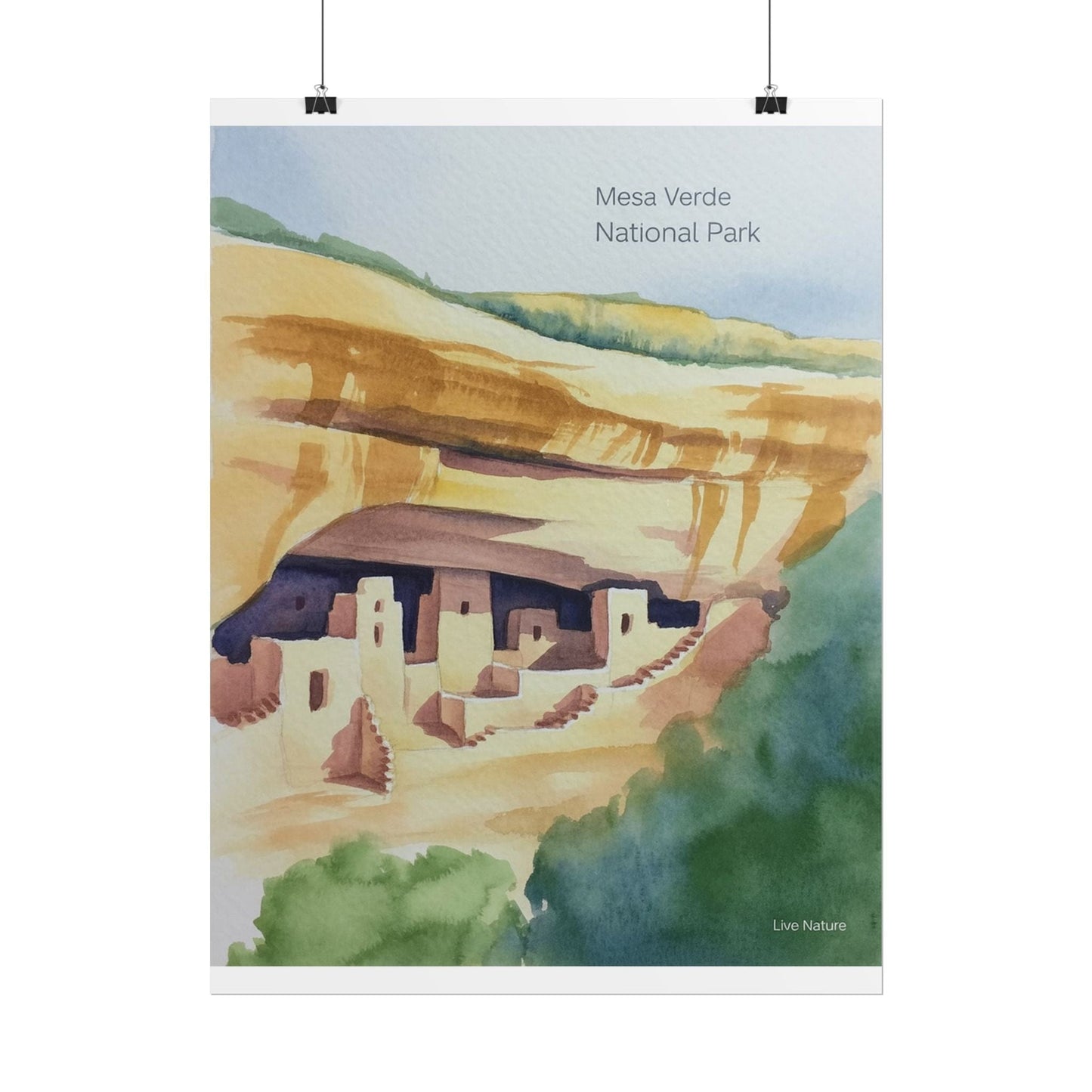 Mesa Verde National Park Cliff Dwellings Watercolor Poster
