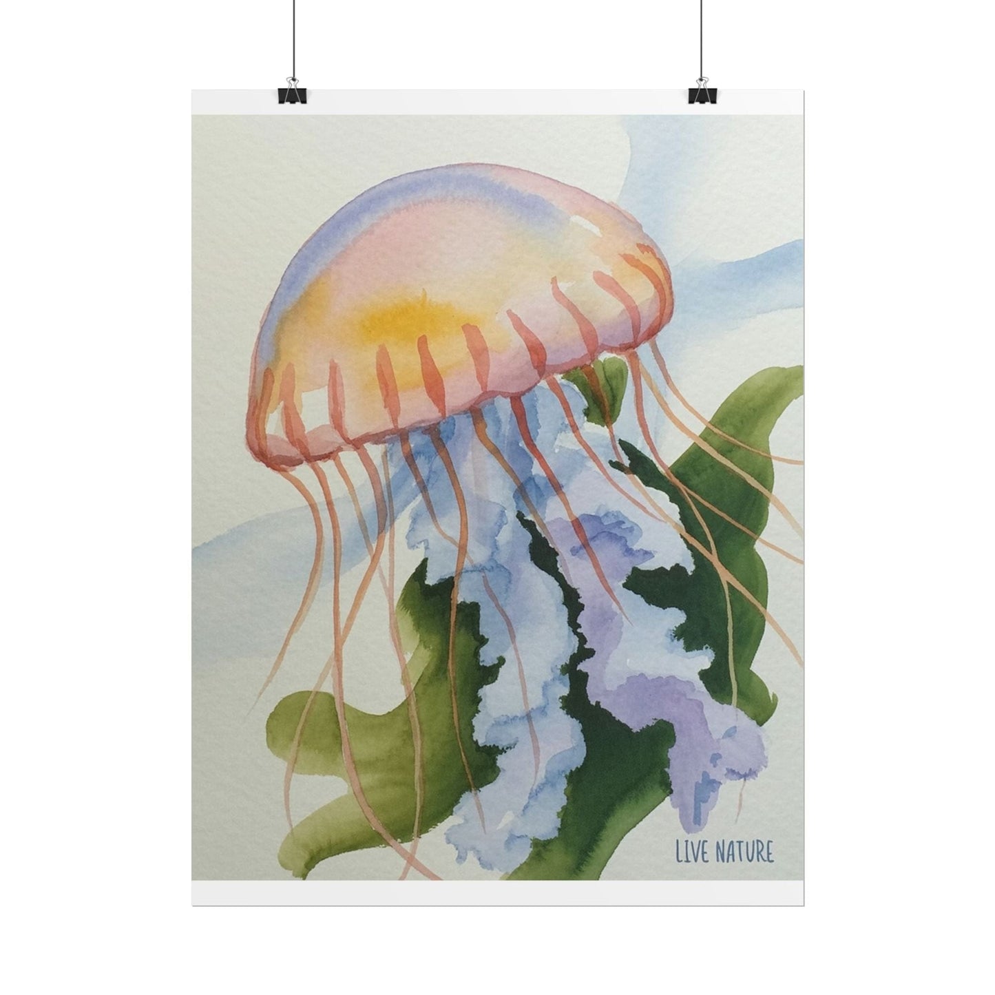 Jellyfish Watercolor Art Print 'Live Nature' Design
