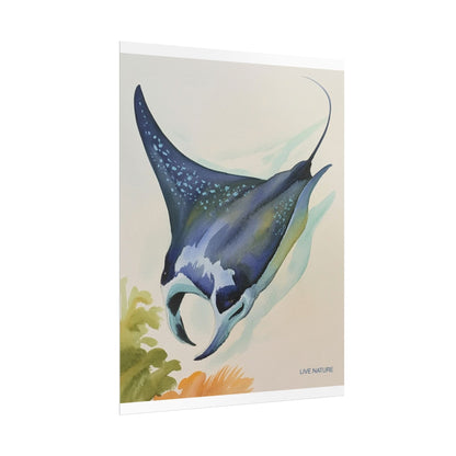 Manta Ray Watercolor Art Print 'Live Nature' Design