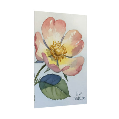 Wild Prairie Rose Watercolor Print with 'Live Nature' Text
