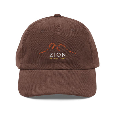 Copy of Vintage Corduroy Cap (Embroidery) - minimal-cliff-outline-two-jagged-peaks-c_3oTmy3ijQE6t_JlkgKehJg_lLgAENTvT5Wm4bN1eG4u2A (Front Only) - Copy of Vintage Corduroy Cap (Embroidery)
