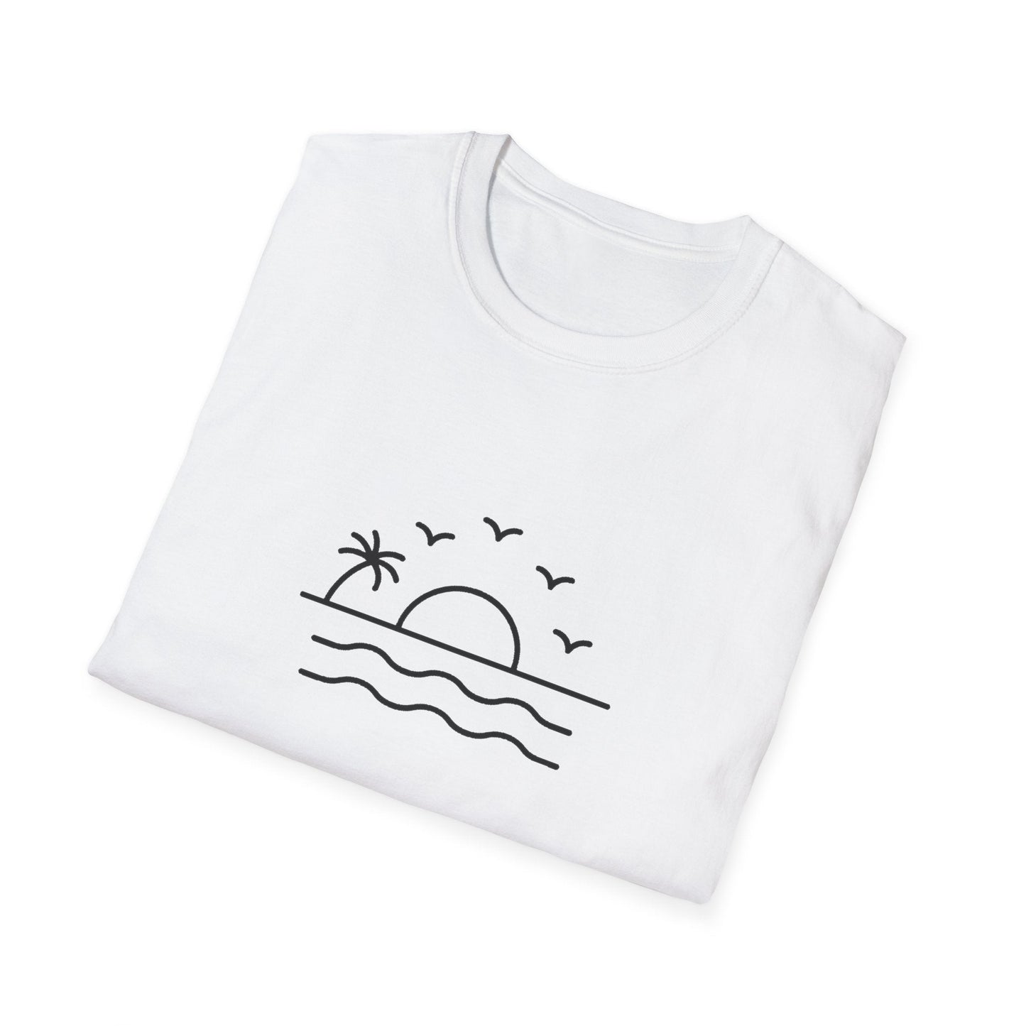 Unisex Softstyle T-Shirt - a-minimalist-line-art-design-of-a-sunset_B9LWPh1YTyuVDYFMKv29bA_oU-NM7WSQjKeT6U6zWky4w (Front Only) - Unisex Softstyle T-Shirt (Smart: Original on light)