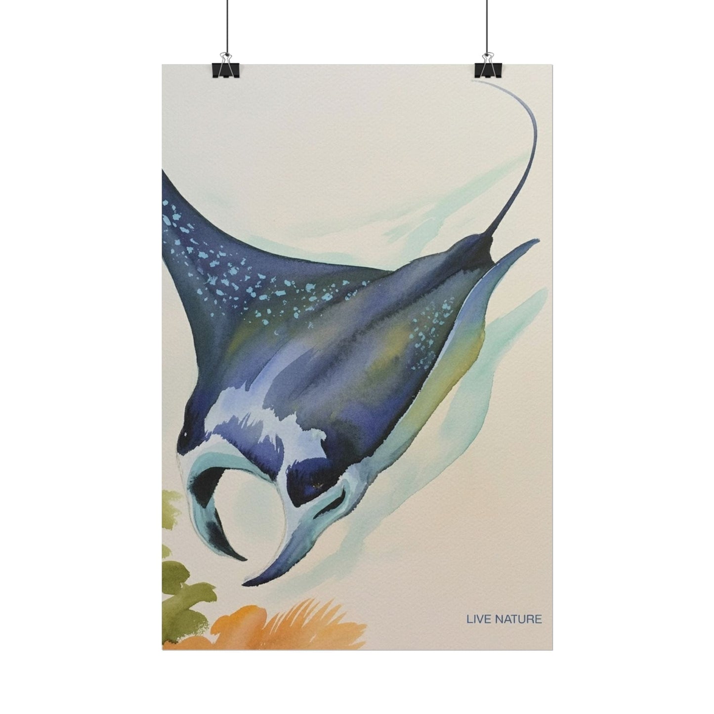 Manta Ray Watercolor Art Print 'Live Nature' Design