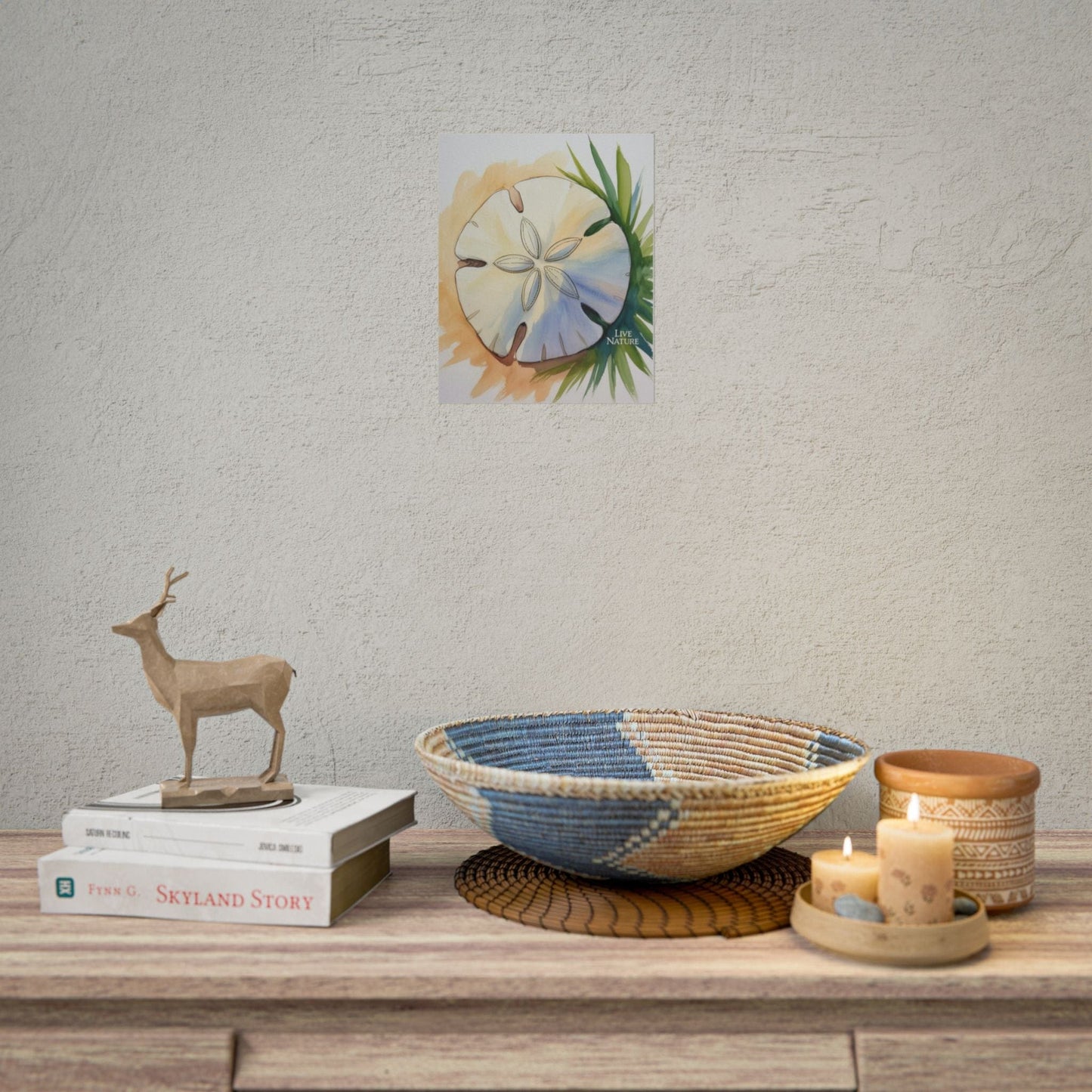 Sand Dollar Watercolor Print with 'Live Nature' Text