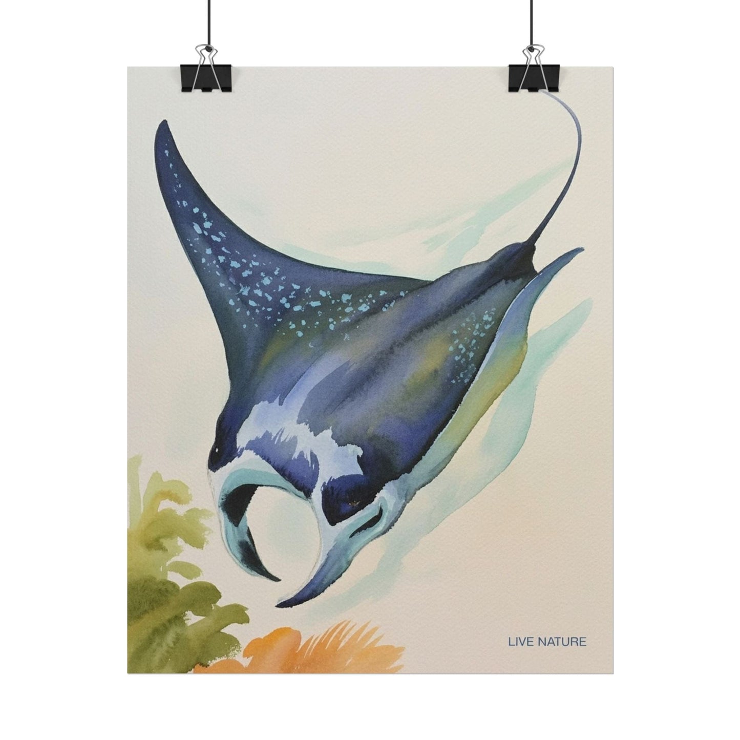 Manta Ray Watercolor Art Print 'Live Nature' Design
