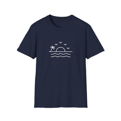 Unisex Softstyle T-Shirt - a-minimalist-line-art-design-of-a-sunset_B9LWPh1YTyuVDYFMKv29bA_oU-NM7WSQjKeT6U6zWky4w (Front Only) - Unisex Softstyle T-Shirt (Smart: Original on light)